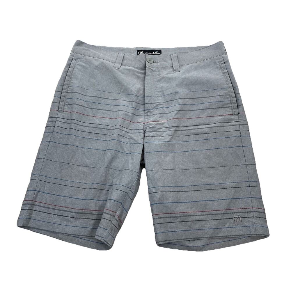 Travis Mathew Men Size 32 Flat Front Shorts Striped 10" Inseam Golf 64-21